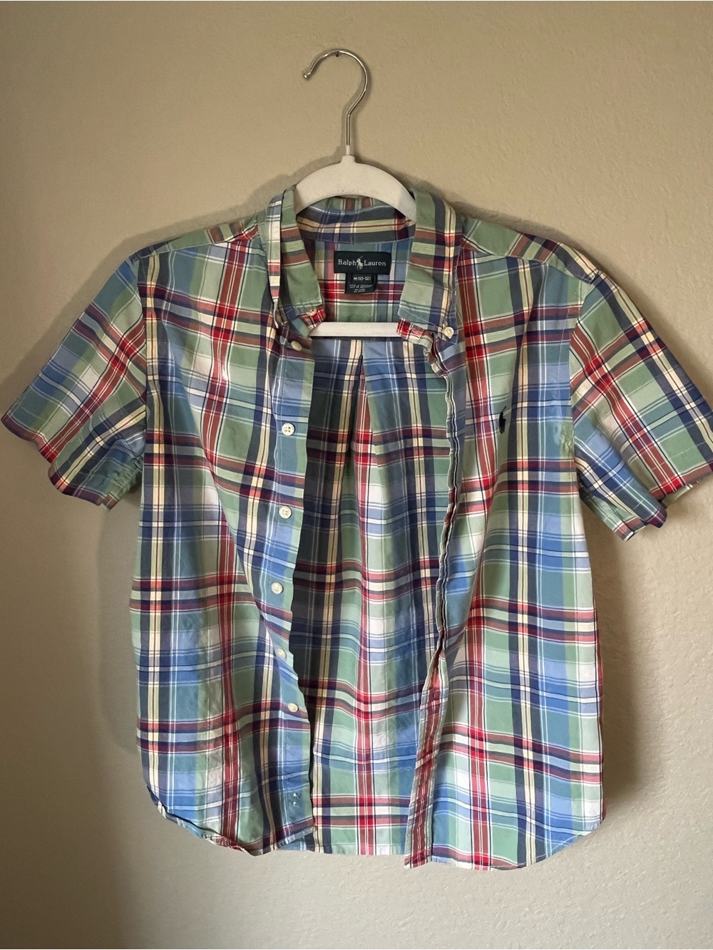 Ralph Lauren Kids Large Plaid Slim Fit Stretch Oxford Button Down Shirt Blue
